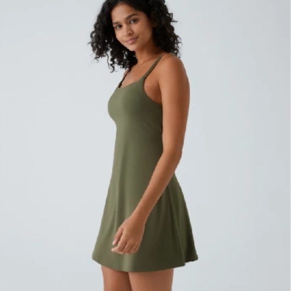 HALARA Dresses & Skirts - 163. New HALARA Grass Grey Green Twist Back Double Strap Dress + Shorts Sz Med